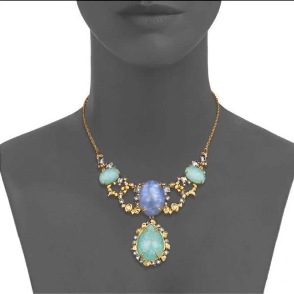 ALEXIS BITTAR • NEW Elements Amazonite Mother-Of-Pearl Crystal Bib Necklace